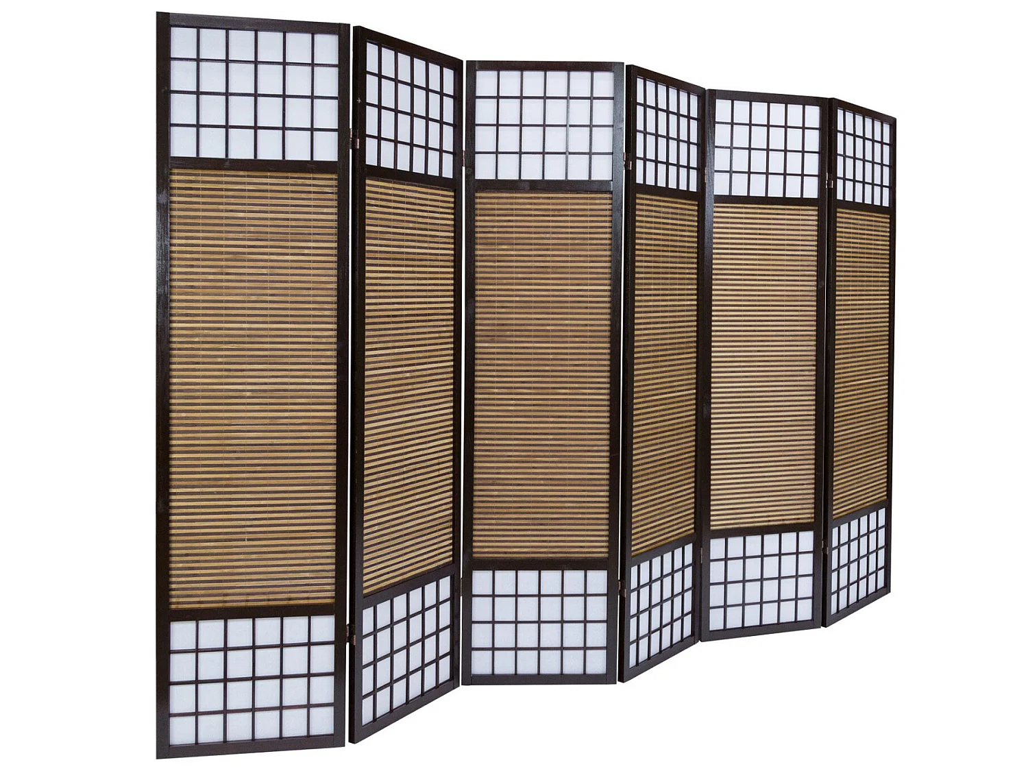 Paravent/séparateur de pièce japonais en bois avec bambou de 6 Panneaux coloris marron