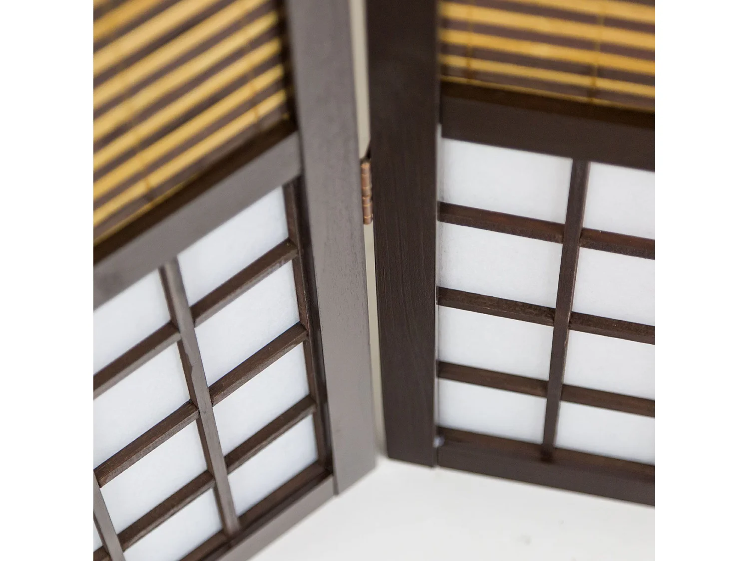 Paravent/séparateur de pièce japonais en bois avec bambou de 6 Panneaux coloris marron
