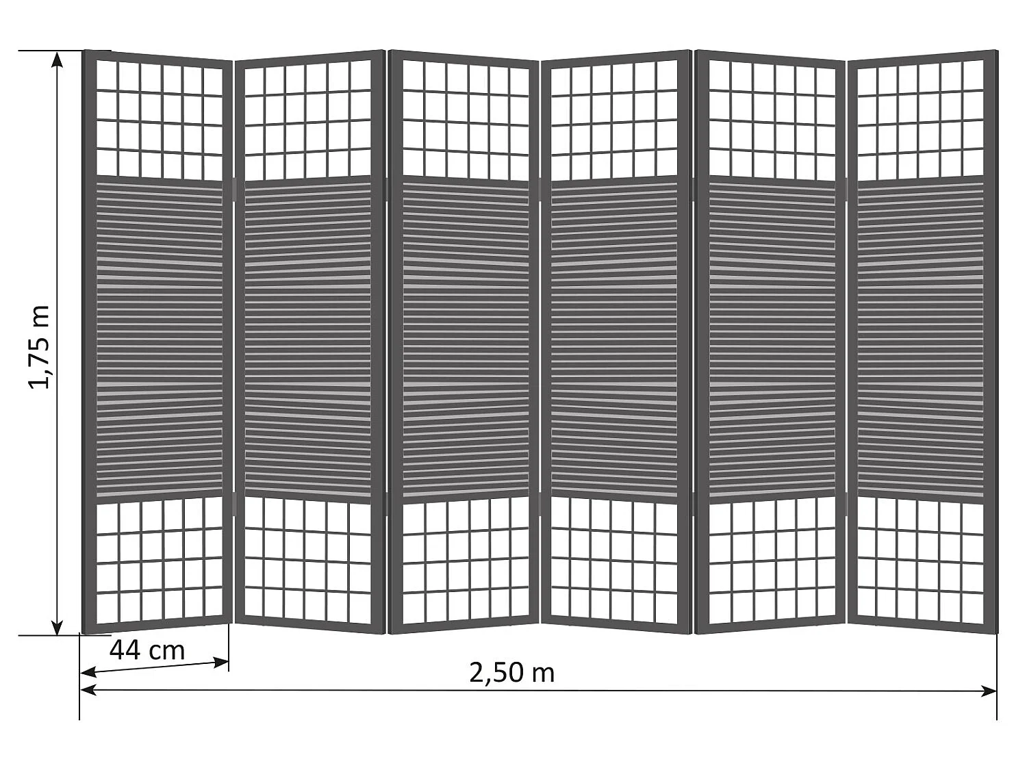 Paravent/séparateur de pièce japonais en bois avec bambou de 6 Panneaux coloris marron