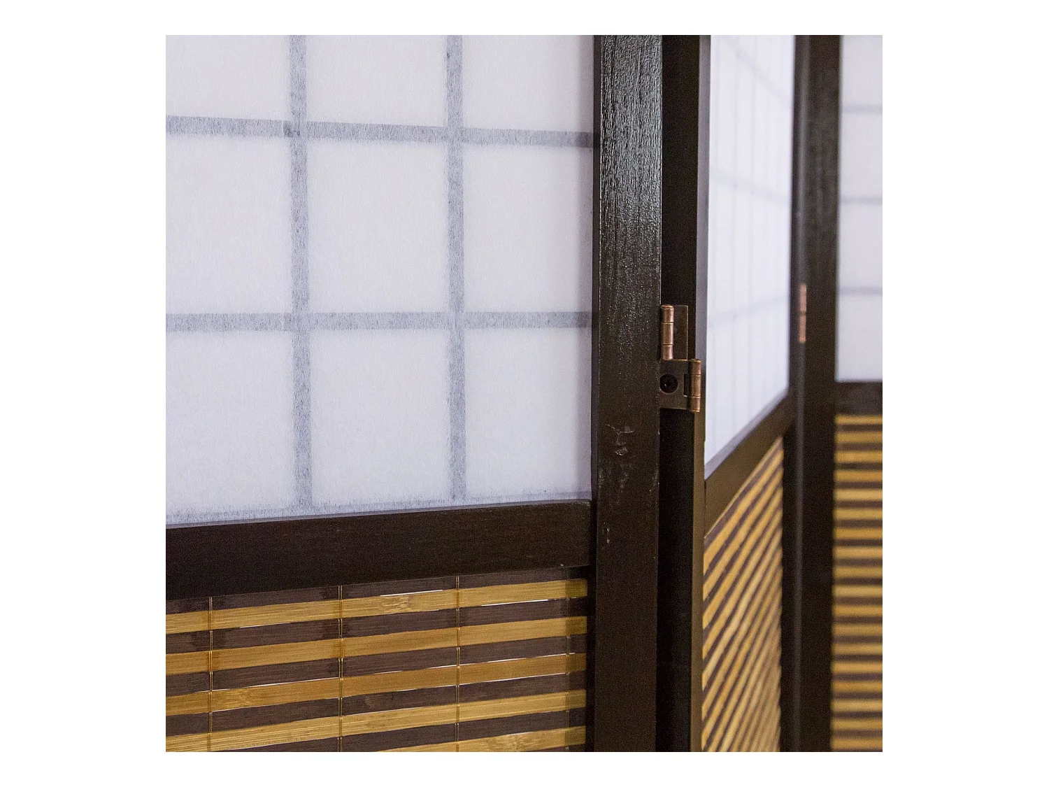 Paravent / séparateur de pièce en bois brun avec bambou Spécial taille 2 m de 4 pans coloris marron