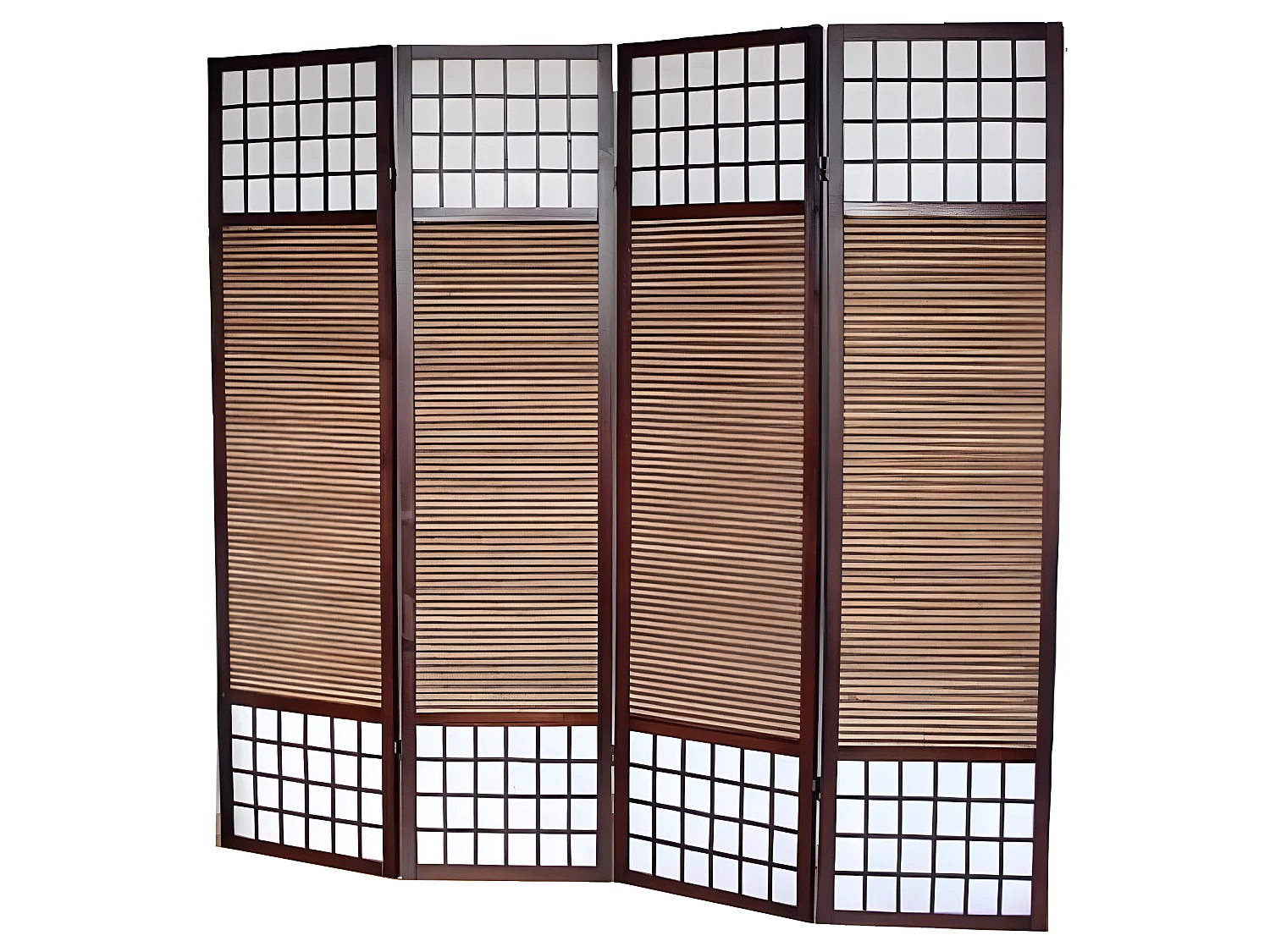 Paravent / séparateur de pièce en bois brun avec bambou Spécial taille 2 m de 4 pans coloris marron