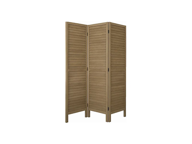 Paravent persienne de 3 pans en bois, coloris brun - Dim : H170 x L120cm