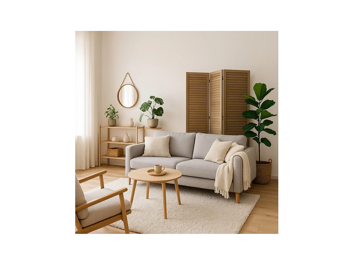 Paravent persienne de 3 pans en bois, coloris brun - Dim : H170 x L120cm