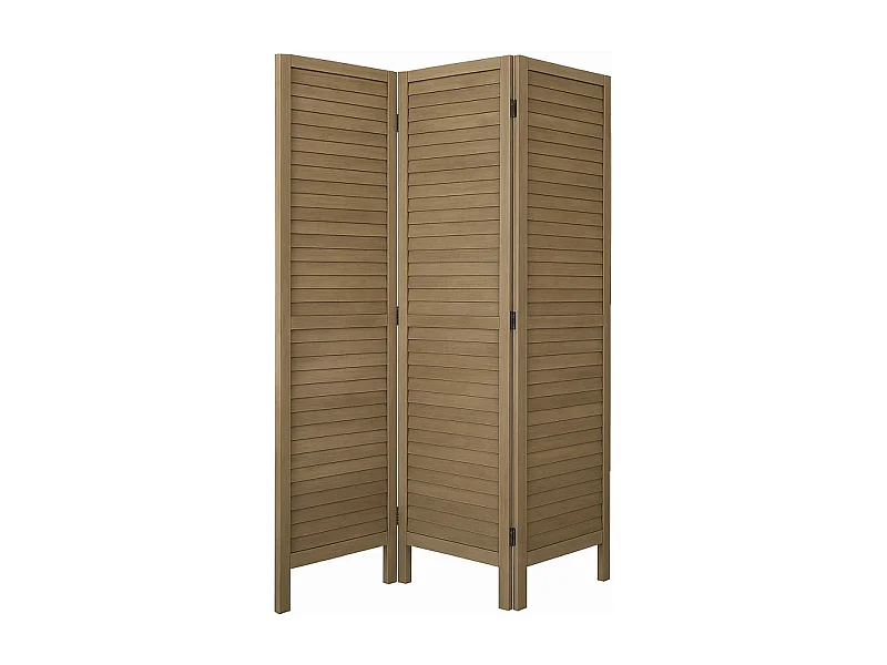 Paravent persienne de 3 pans en bois, coloris brun - Dim : H170 x L120cm