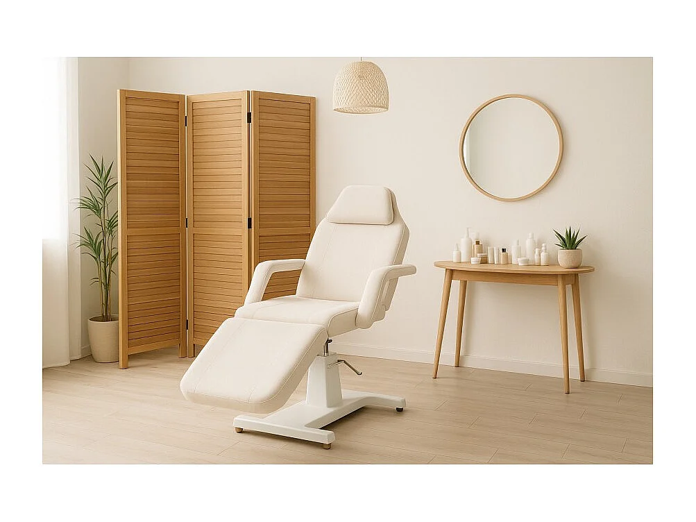 Paravent persienne de 3 pans en bois, coloris brun clair - Dim : H170 x L120cm