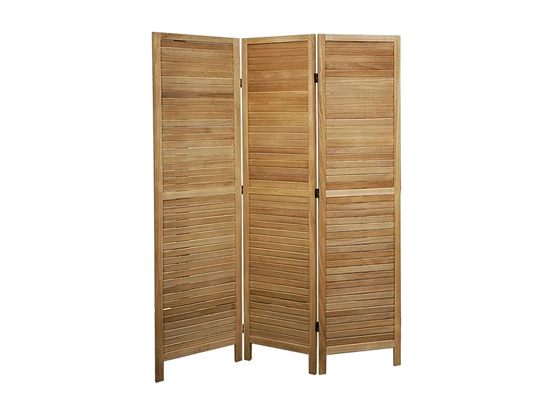 Paravent persienne de 3 pans en bois, coloris brun clair - Dim : H170 x L120cm