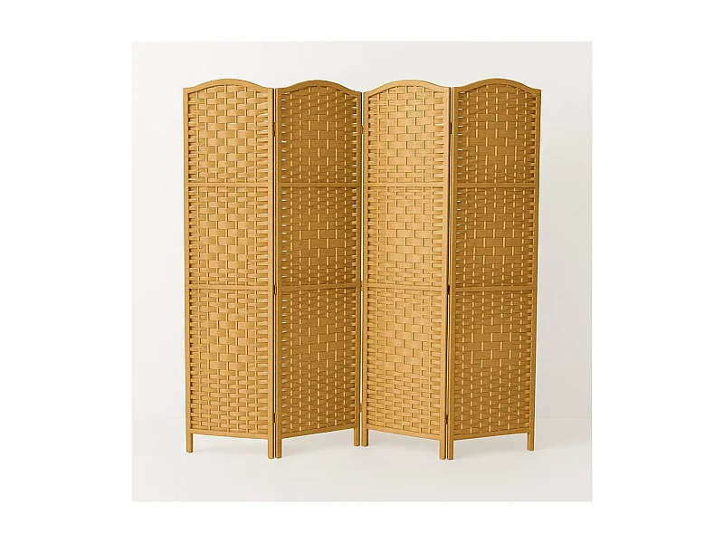 Paravent de 4 pans en fibres naturelles coloris naturel - Dim : H170 x L140 cm