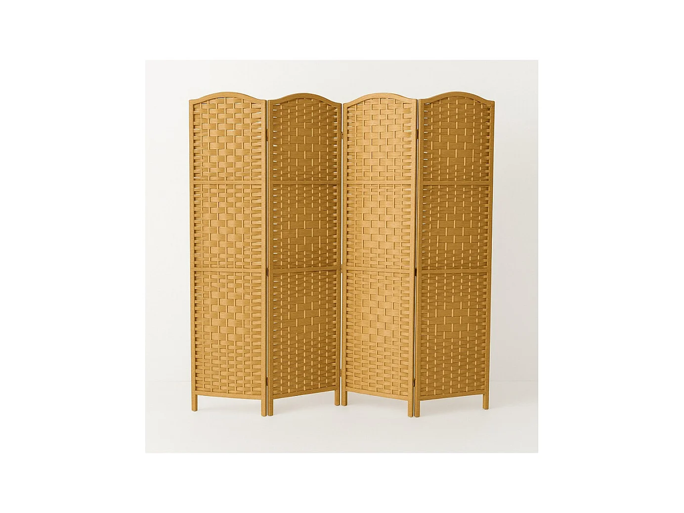 Paravent de 4 pans en fibres naturelles coloris naturel - Dim : H170 x L140 cm
