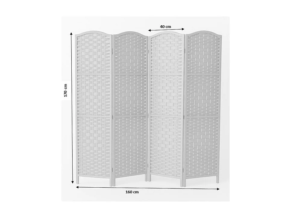 Paravent de 4 pans en fibres naturelles coloris naturel - Dim : H170 x L140 cm