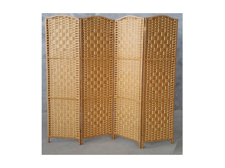 Paravent de 4 pans en fibres naturelles coloris naturel - Dim : H170 x L140 cm