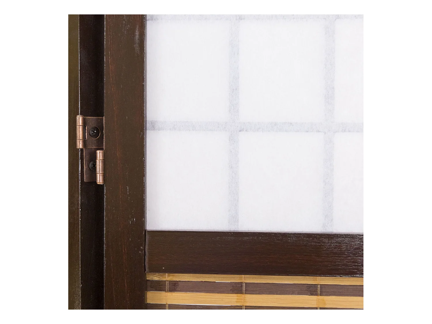 Paravent/séparateur de pièce japonais en bois avec bambou de 5 panneaux coloris marron