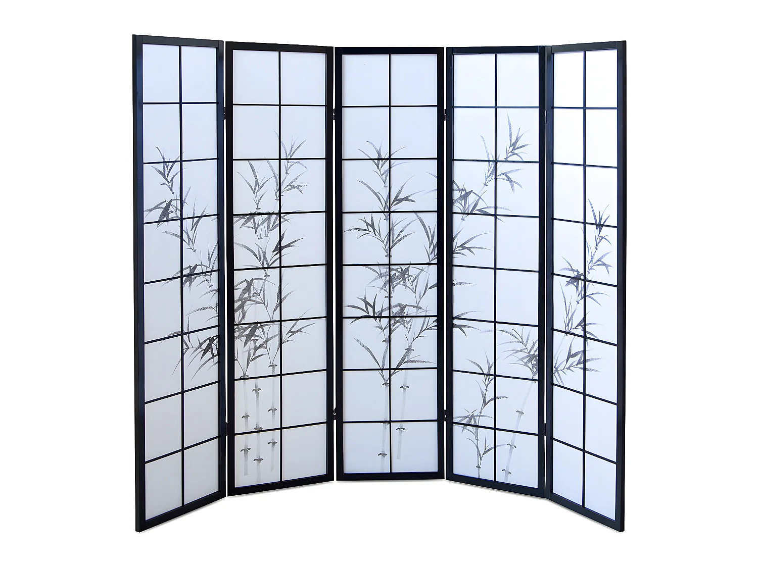 Paravent japonais en bois noir dessin bambou de 5 pans