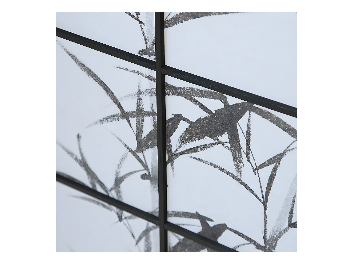 Paravent japonais en bois noir dessin bambou de 5 pans