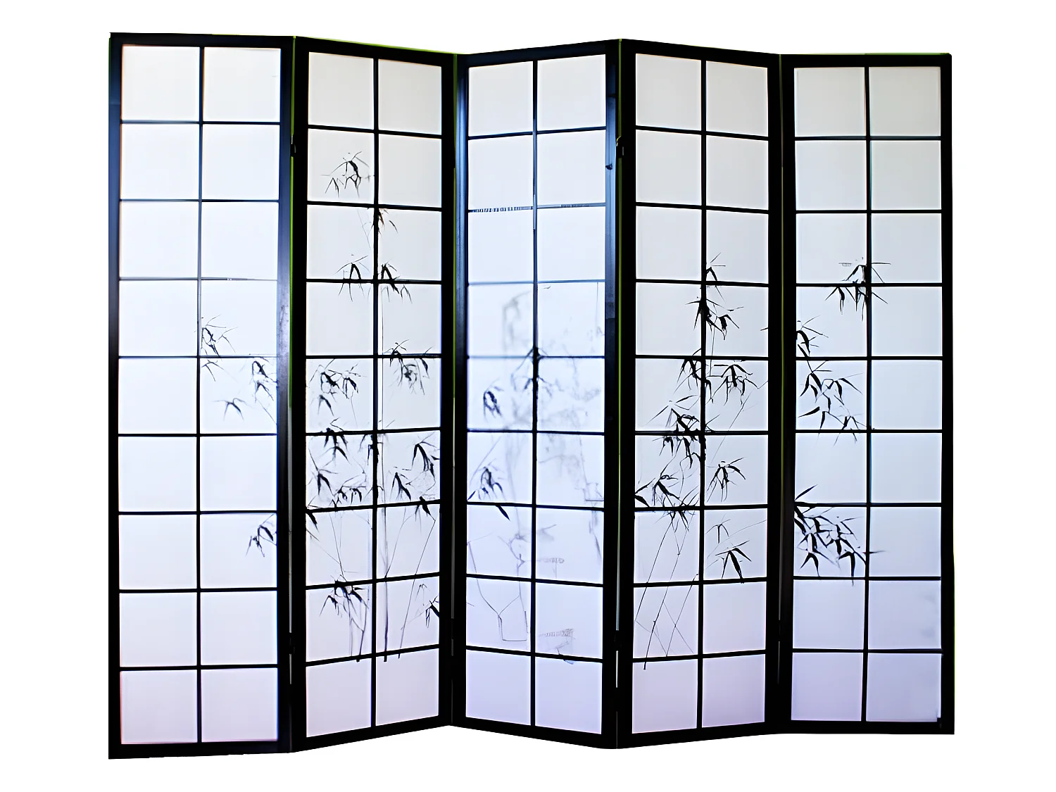 Paravent japonais en bois noir dessin bambou de 5 pans