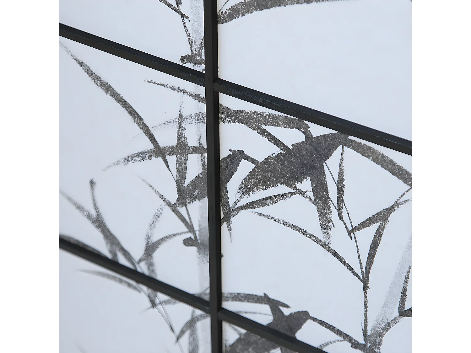 Paravent japonais en bois noir dessin bambou de 5 pans