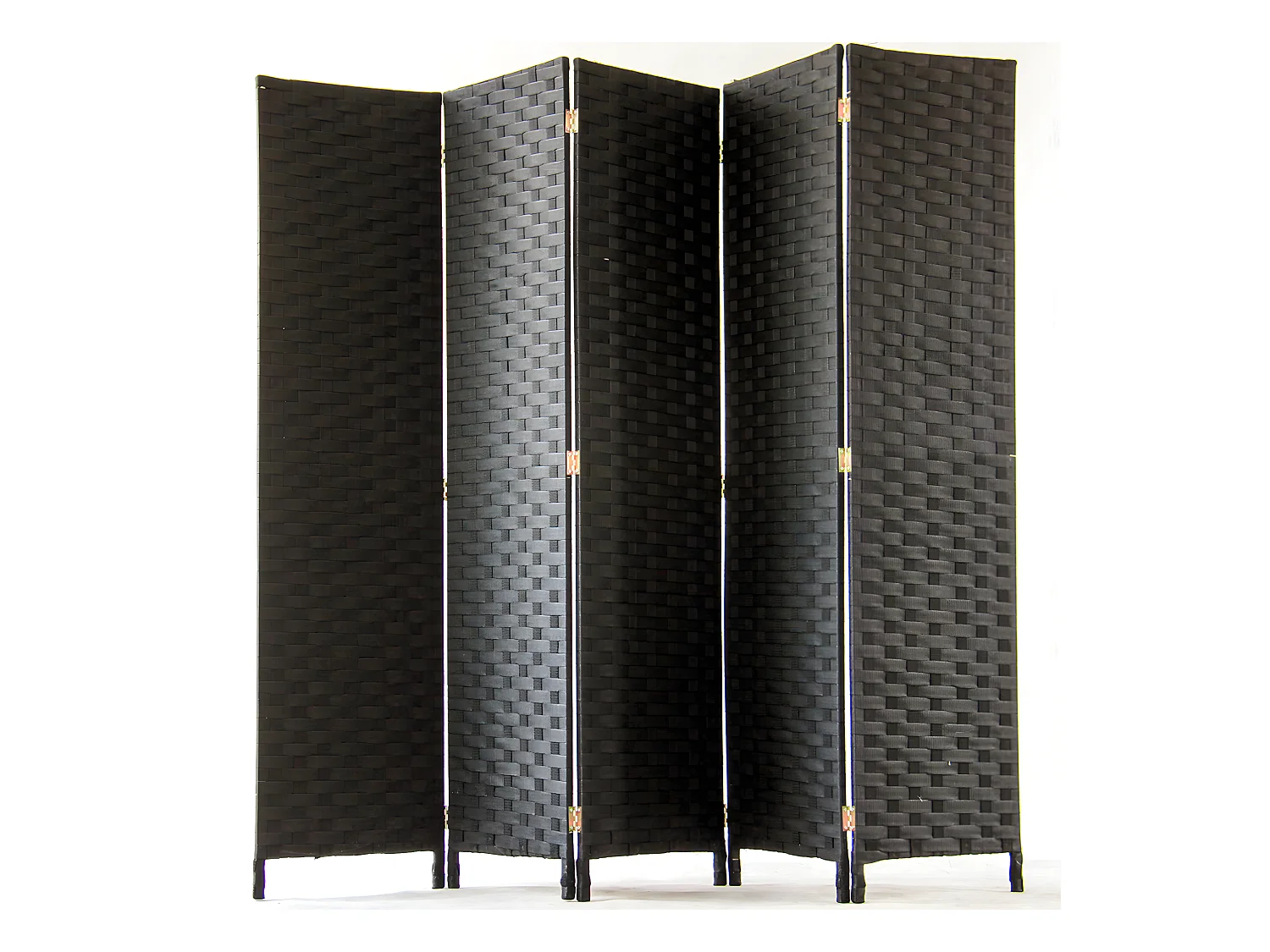 Paravent de 5 pans tressé en fibres synthètiques, coloris noir - Dim : H170 x 200cm
