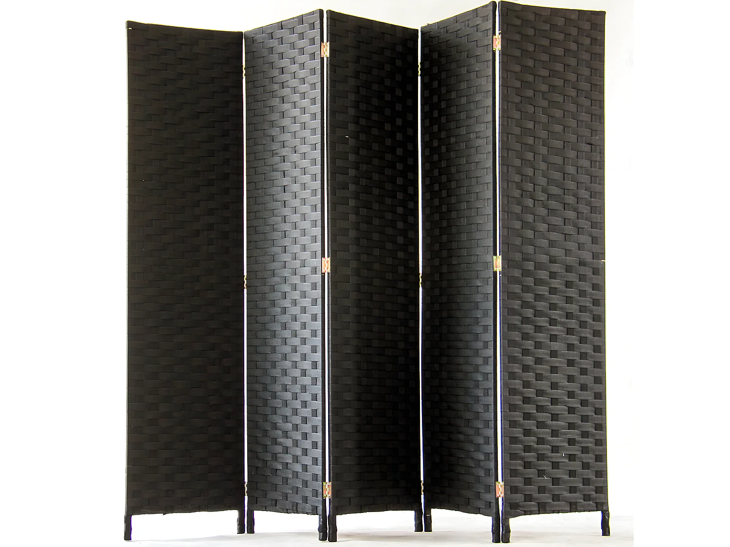 Paravent de 5 pans tressé en fibres synthètiques, coloris noir - Dim : H170 x 200cm