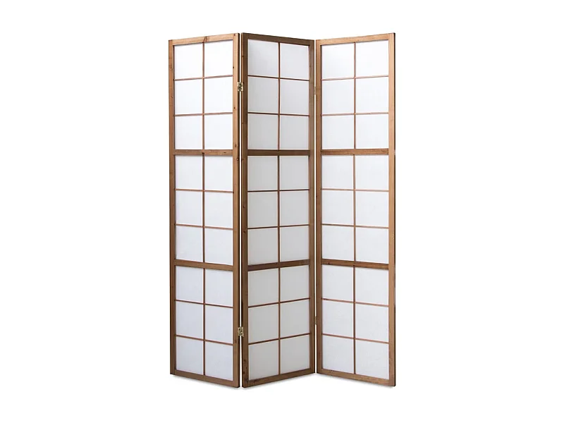 Paravent japonais Shoji en bois brun de 3 pans L132 x H175 x P2 cm
