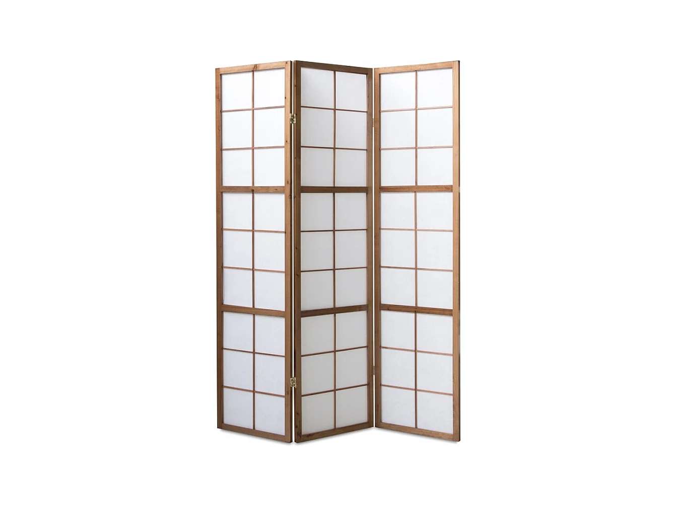 Paravent japonais Shoji en bois brun de 3 pans L132 x H175 x P2 cm