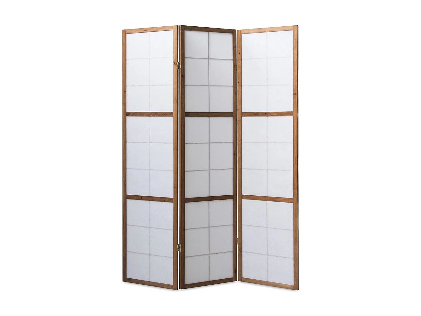 Paravent japonais Shoji en bois brun de 3 pans L132 x H175 x P2 cm