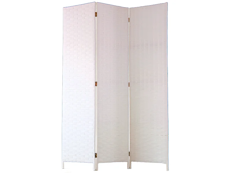 Paravent de 3 pans tressé en fibres naturelles coloris blanc - Dim : H180 x L135 cm