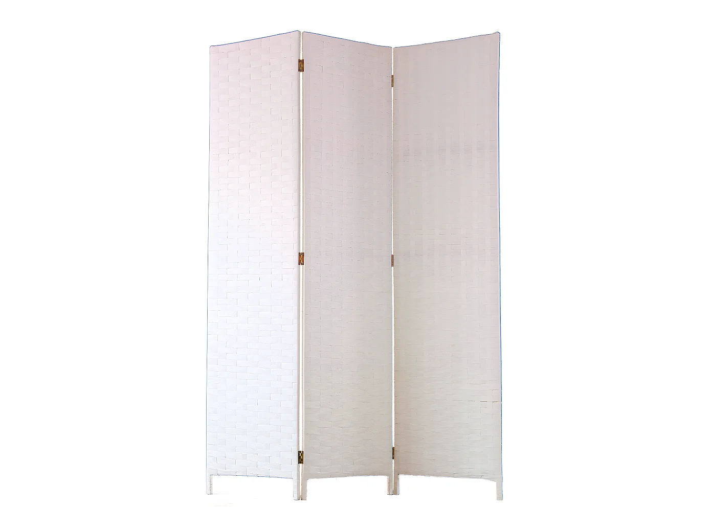 Paravent de 3 pans tressé en fibres naturelles coloris blanc - Dim : H180 x L135 cm