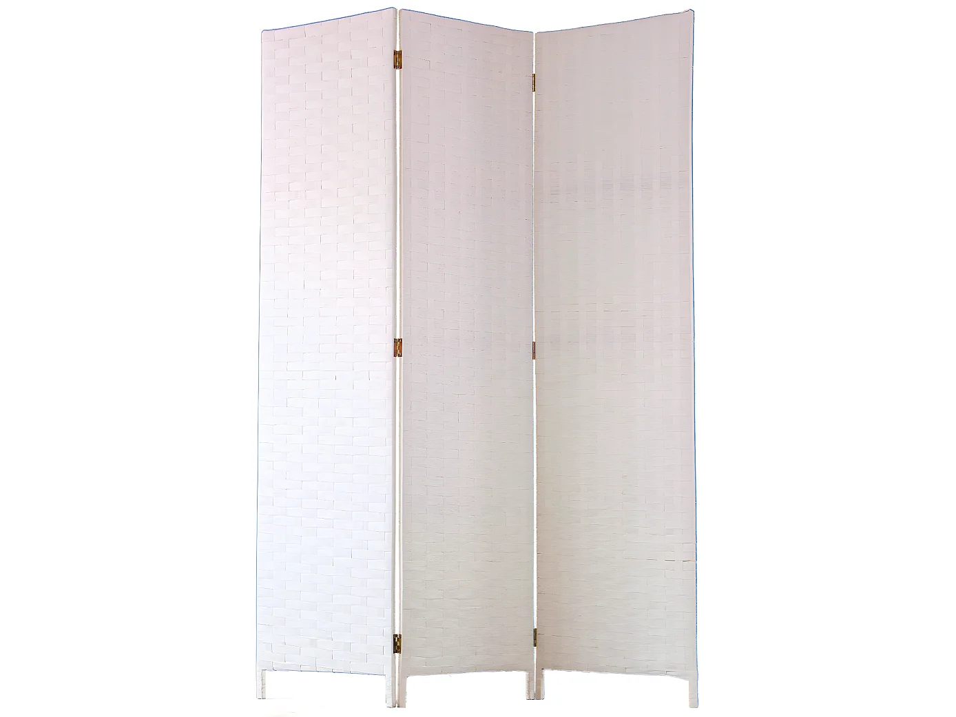 Paravent de 3 pans tressé en fibres naturelles coloris blanc - Dim : H180 x L135 cm