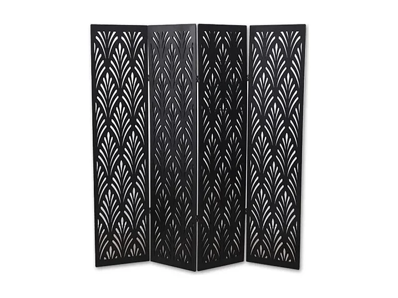 Paravent végétal en bois composite 4 pans, coloris noir H170 x L160cm