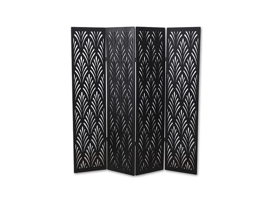 Paravent végétal en bois composite 4 pans, coloris noir H170 x L160cm