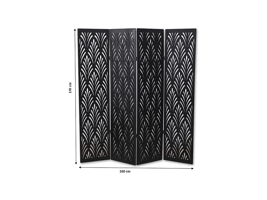 Paravent végétal en bois composite 4 pans, coloris noir H170 x L160cm