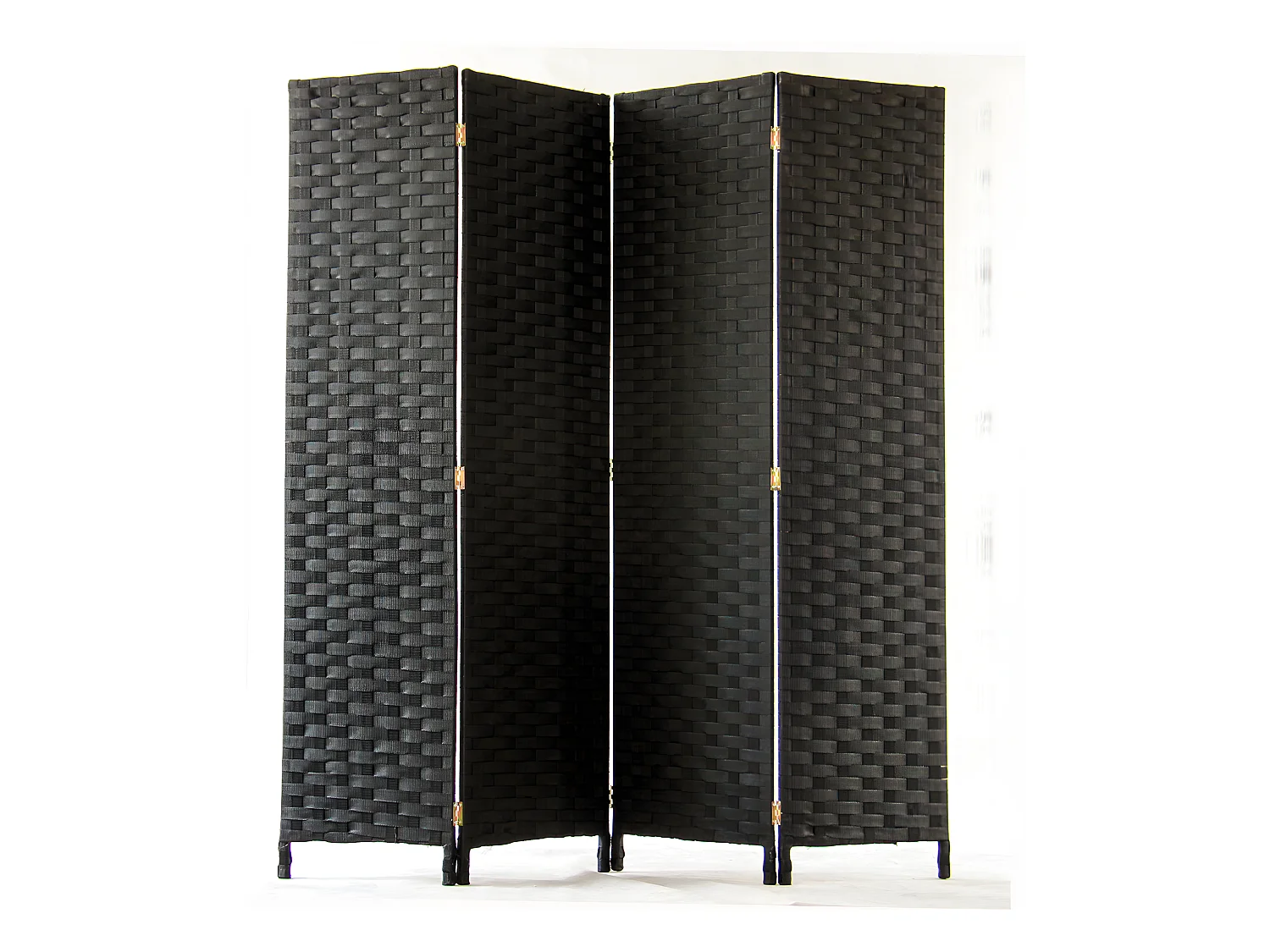 Paravent de 4 pans tressé en fibres synthètiques, coloris noir - Dim : H170 x L160cm