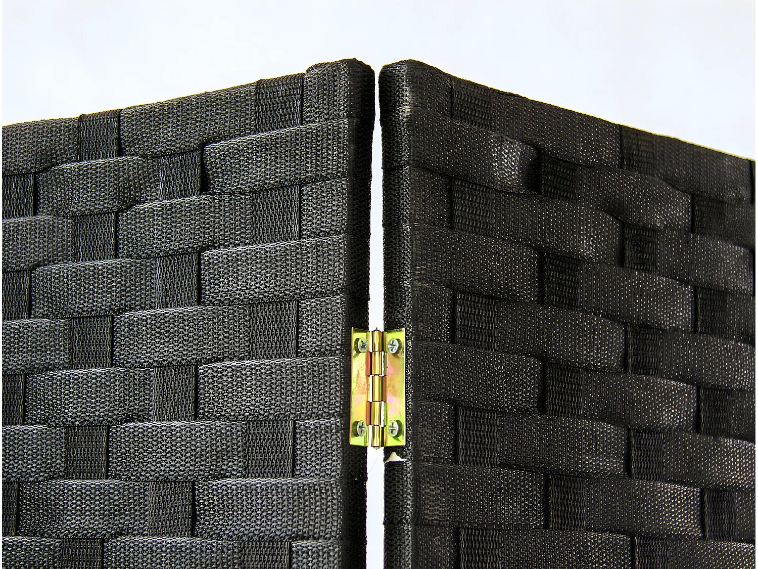 Paravent de 4 pans tressé en fibres synthètiques, coloris noir - Dim : H170 x L160cm