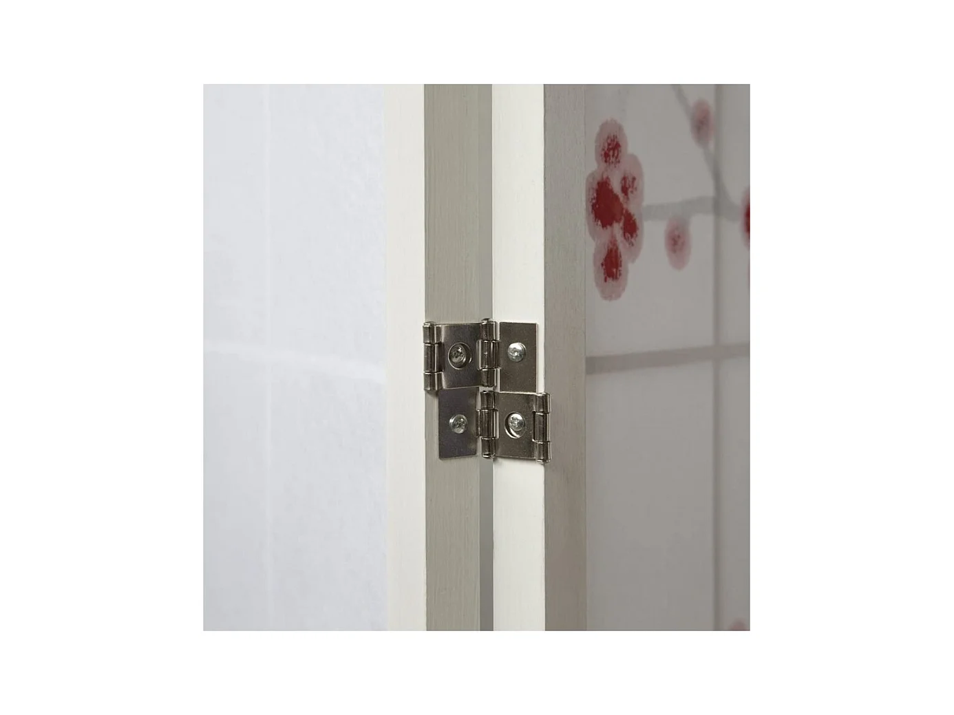 Paravent japonais fleur de cerisier en bois blanc de 6 pans, L264 x H175 x P2 cm
