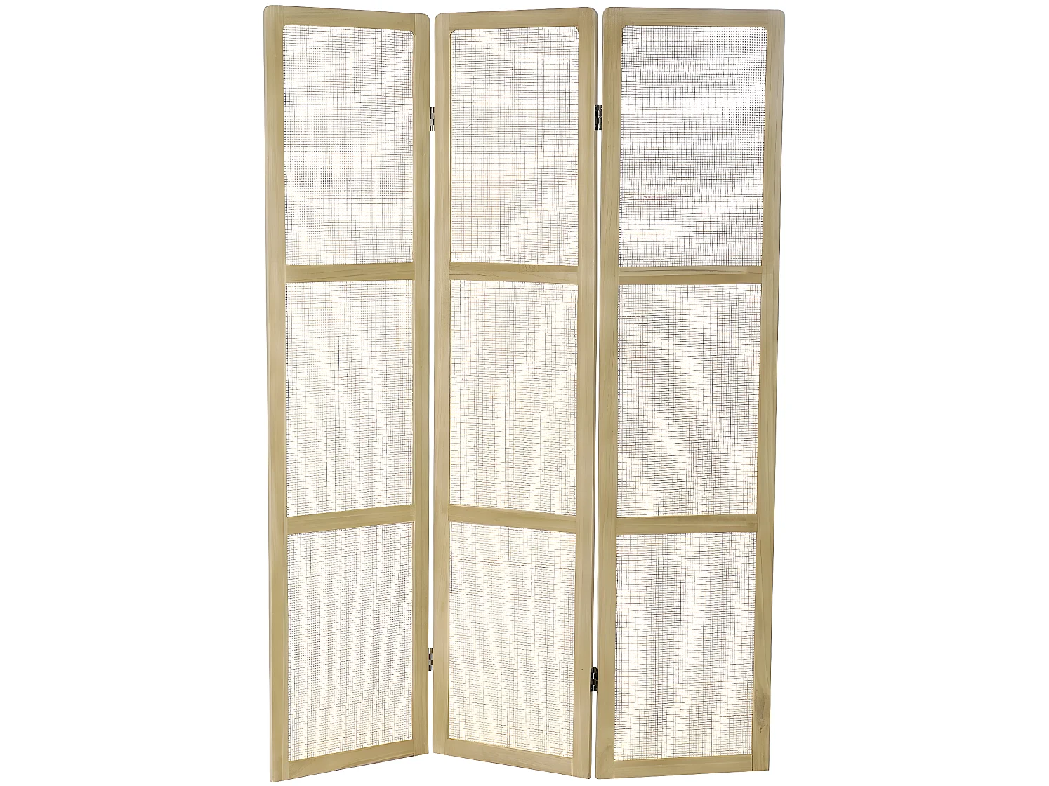 Paravent de 3 pans en bois de paulownia et rotin coloris naturel - Longueur 120 x Hauteur 170 x Profondeur 1.7 cm