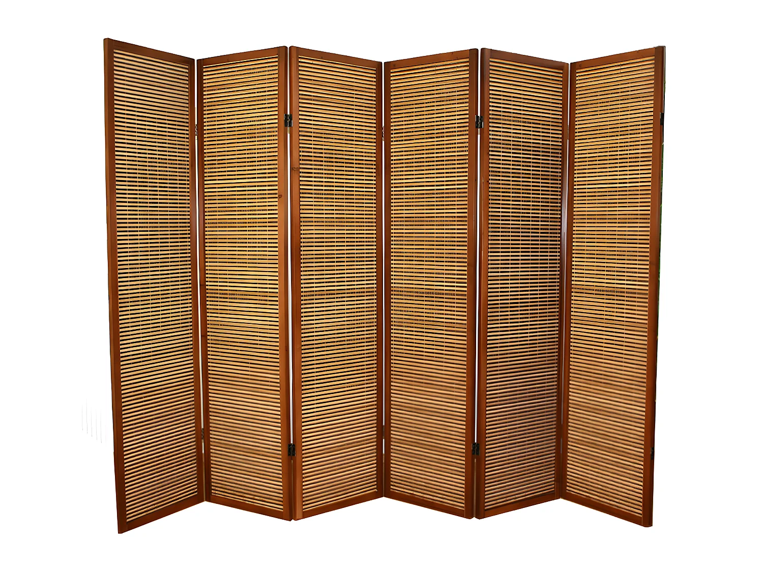 Paravent en bois brun avec bambou de 6 pans