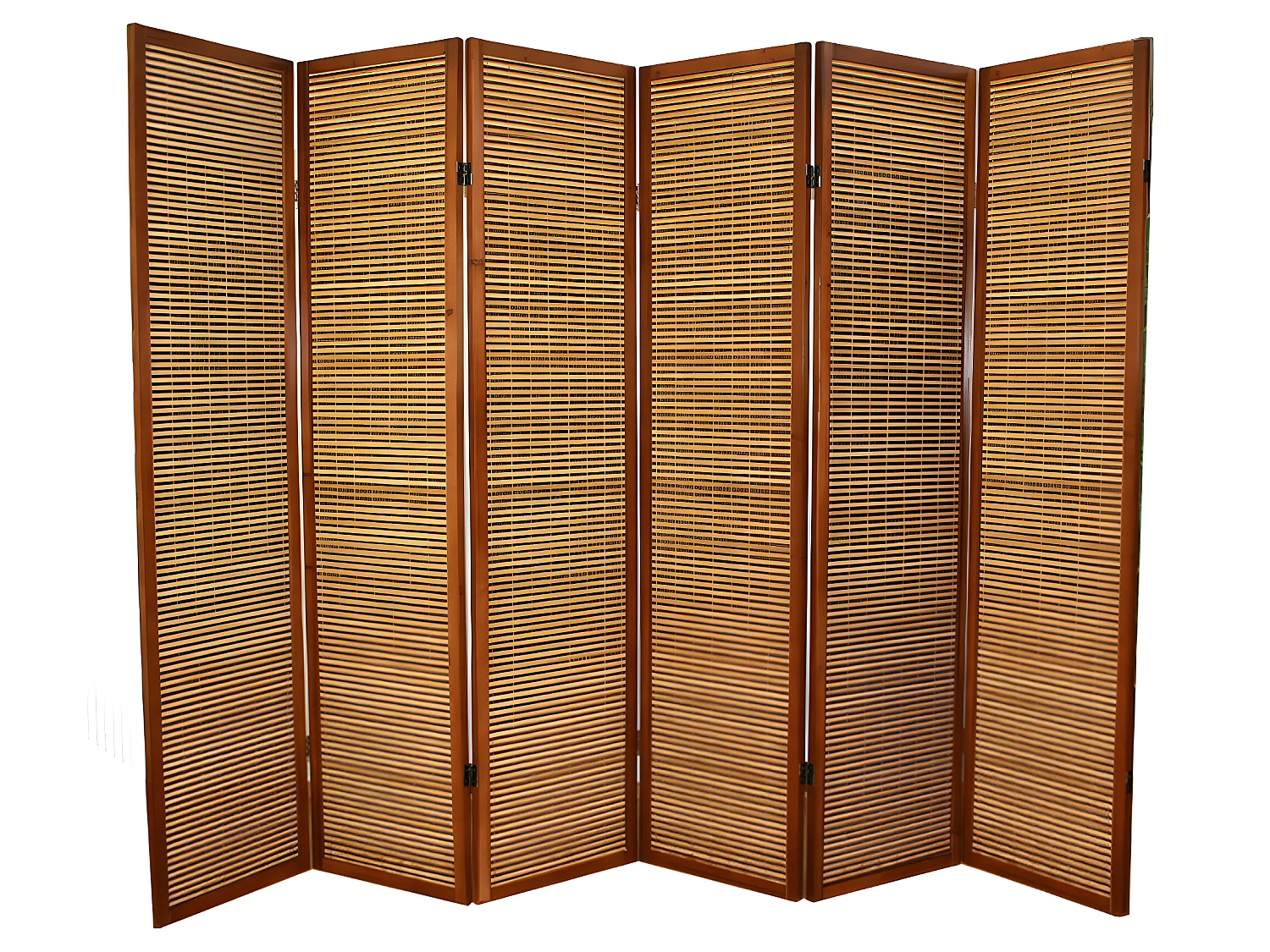 Paravent en bois brun avec bambou de 6 pans
