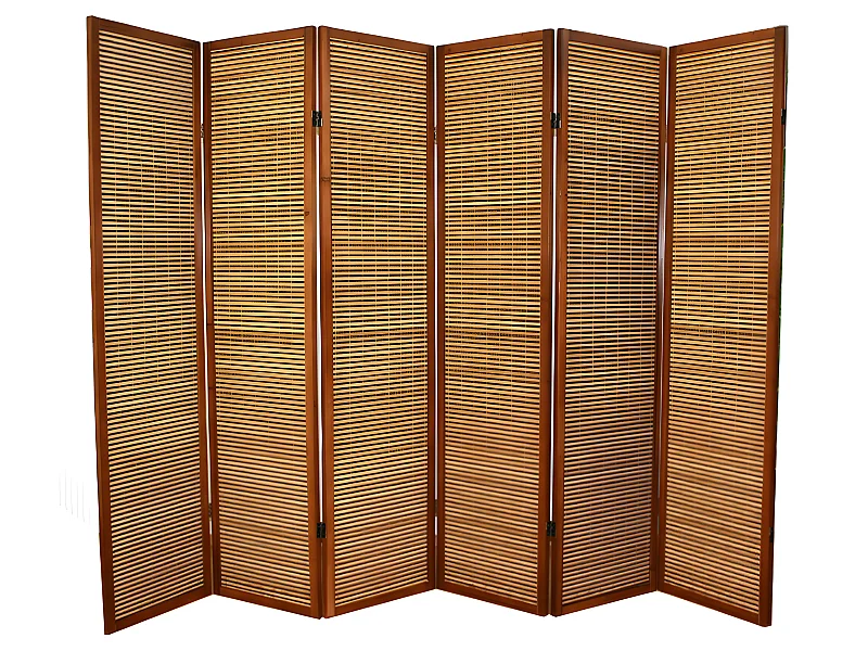 Paravent en bois brun avec bambou de 6 pans