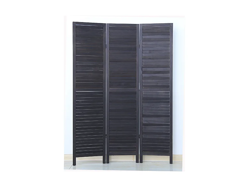Paravent persienne de 3 pans en bois, coloris noir - Dim : H170 x L120cm