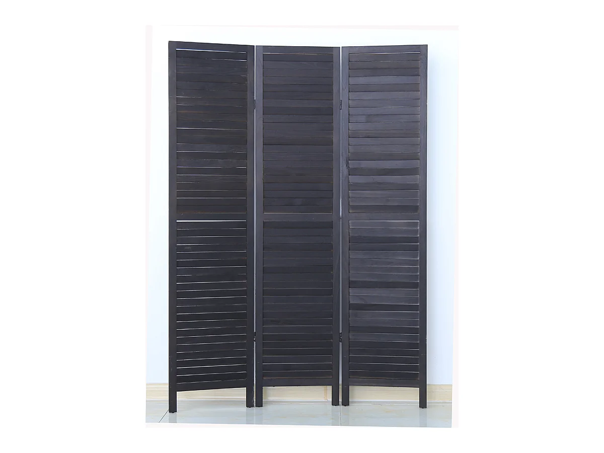Paravent persienne de 3 pans en bois, coloris noir - Dim : H170 x L120cm