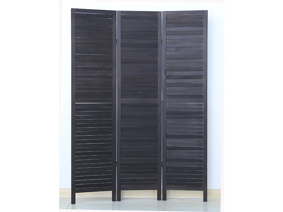 Paravent persienne de 3 pans en bois, coloris noir - Dim : H170 x L120cm
