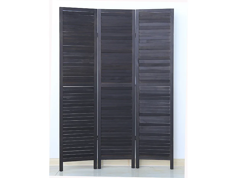 Paravent persienne de 3 pans en bois, coloris noir - Dim : H170 x L120cm