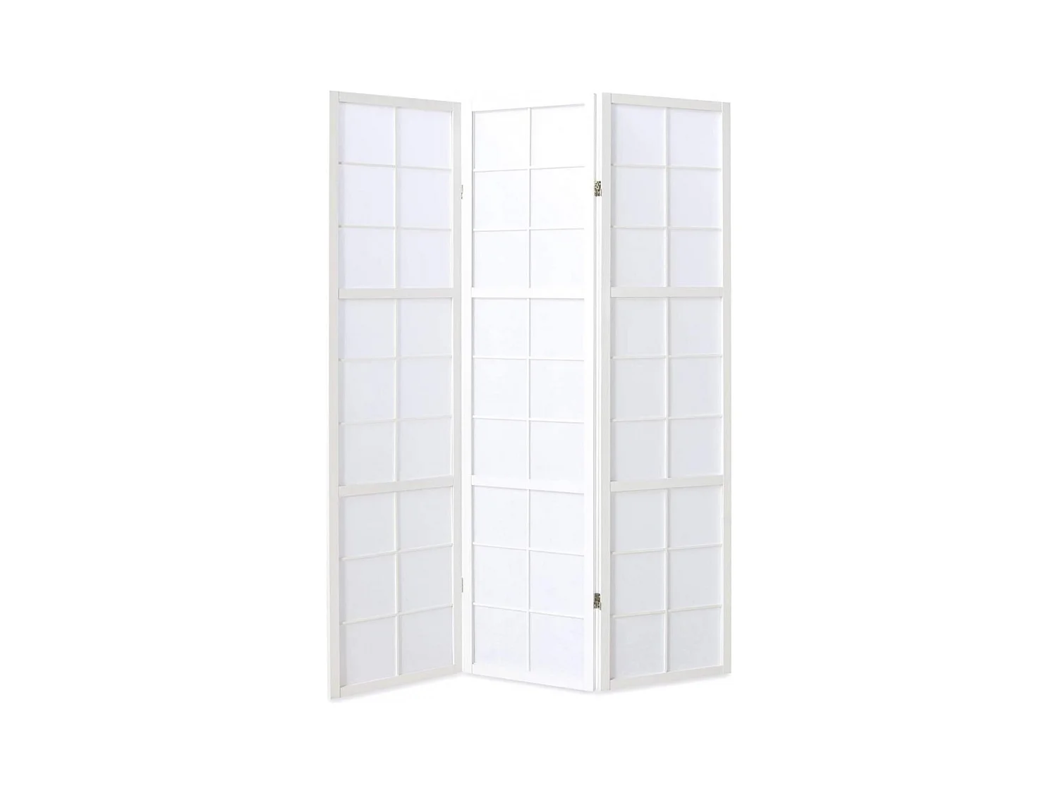 Paravent japonais grands carreaux bois blanc et papier de riz - 3 pans - Dim : H 175 cm