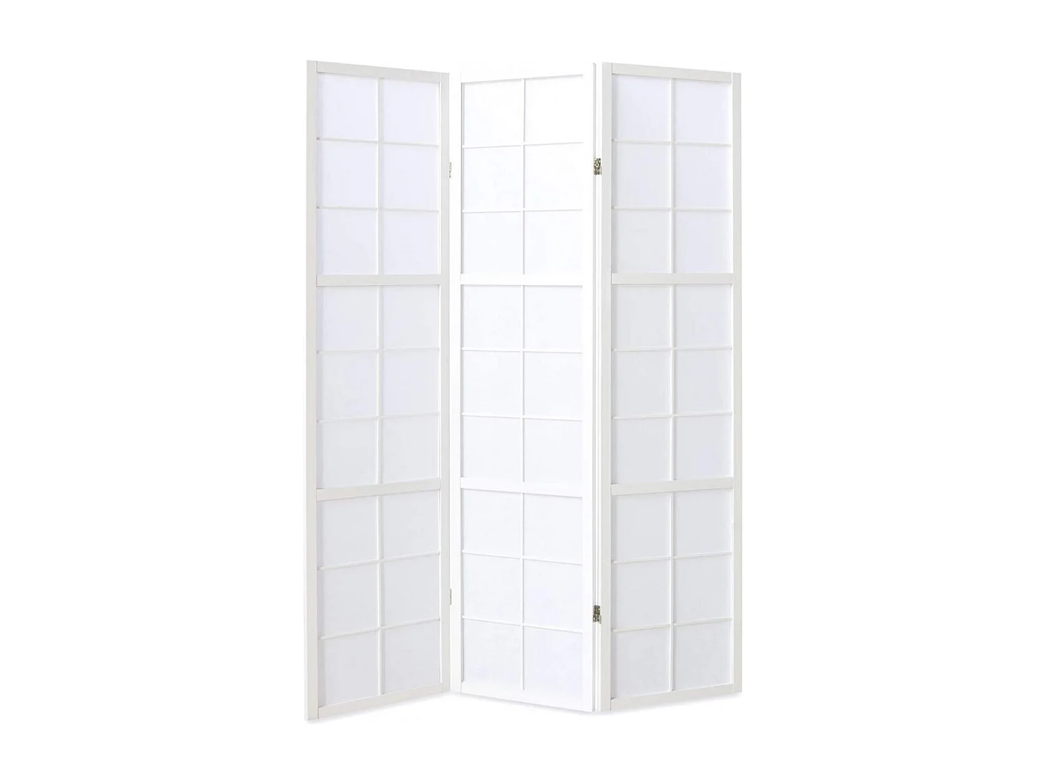 Paravent japonais grands carreaux bois blanc et papier de riz - 3 pans - Dim : H 175 cm