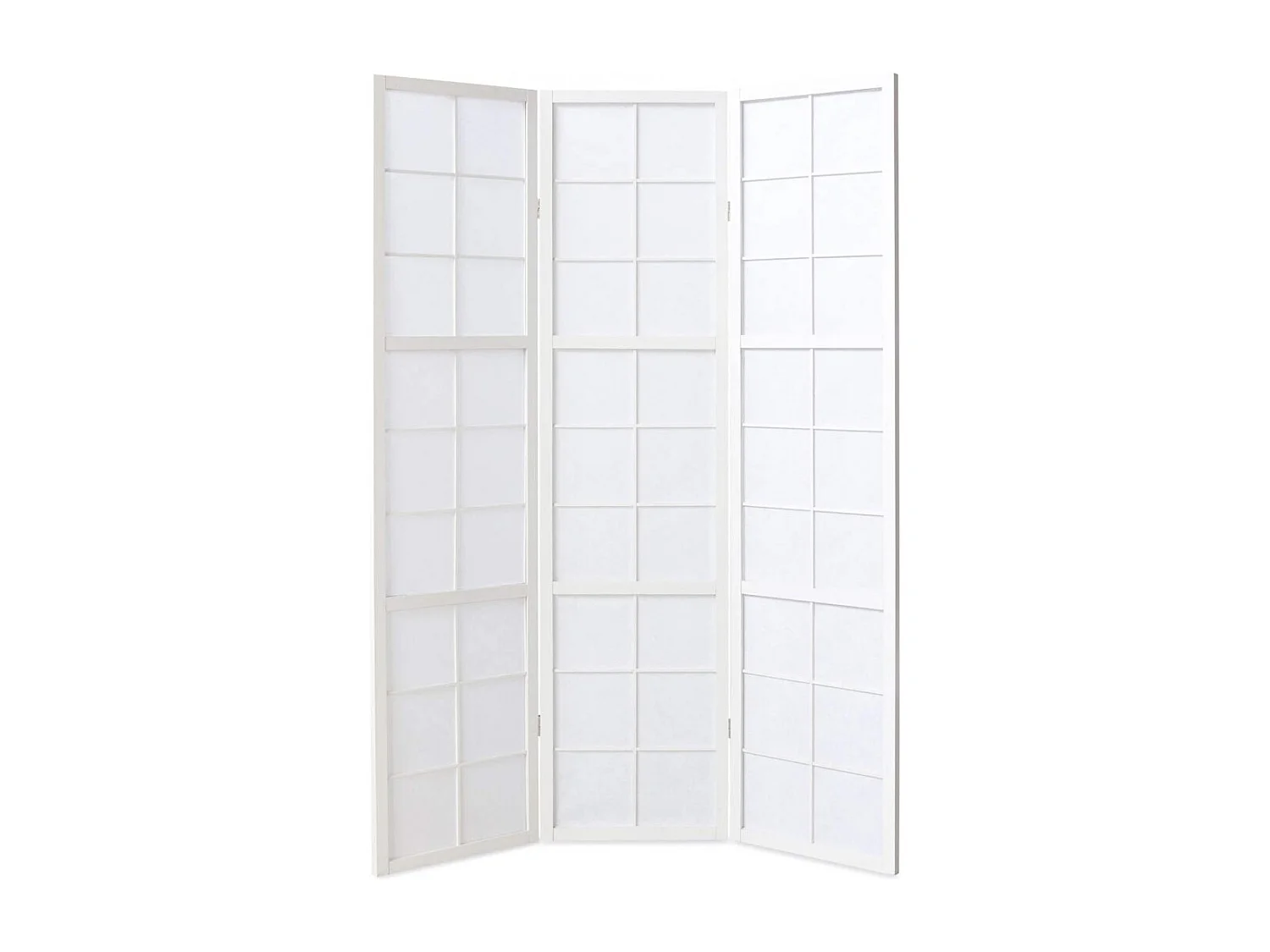 Paravent japonais grands carreaux bois blanc et papier de riz - 3 pans - Dim : H 175 cm