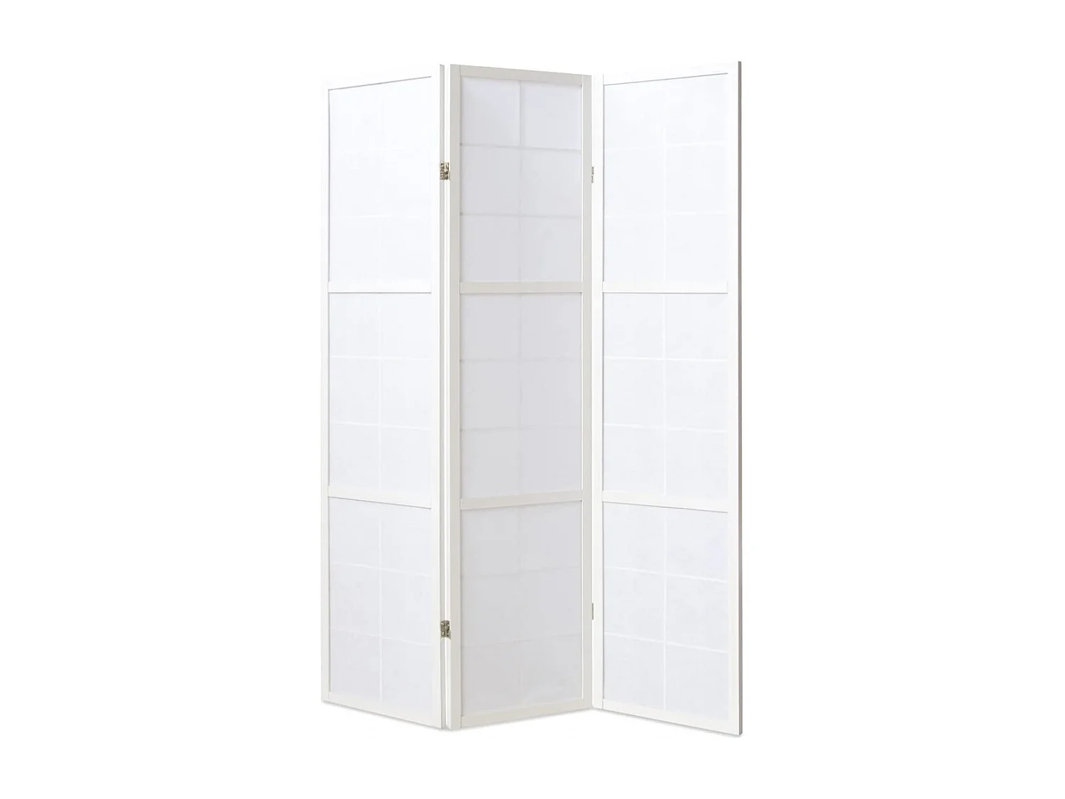 Paravent japonais grands carreaux bois blanc et papier de riz - 3 pans - Dim : H 175 cm