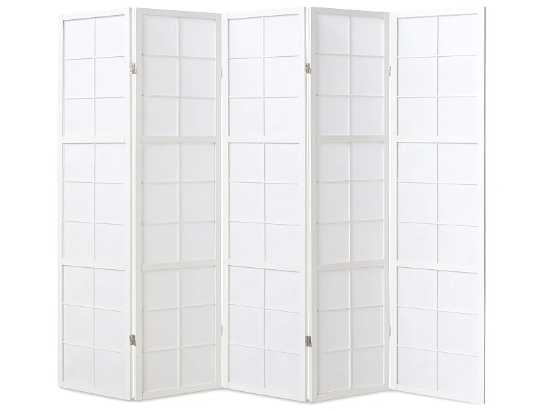 Paravent japonais Shoji en bois blanc de 5 pans