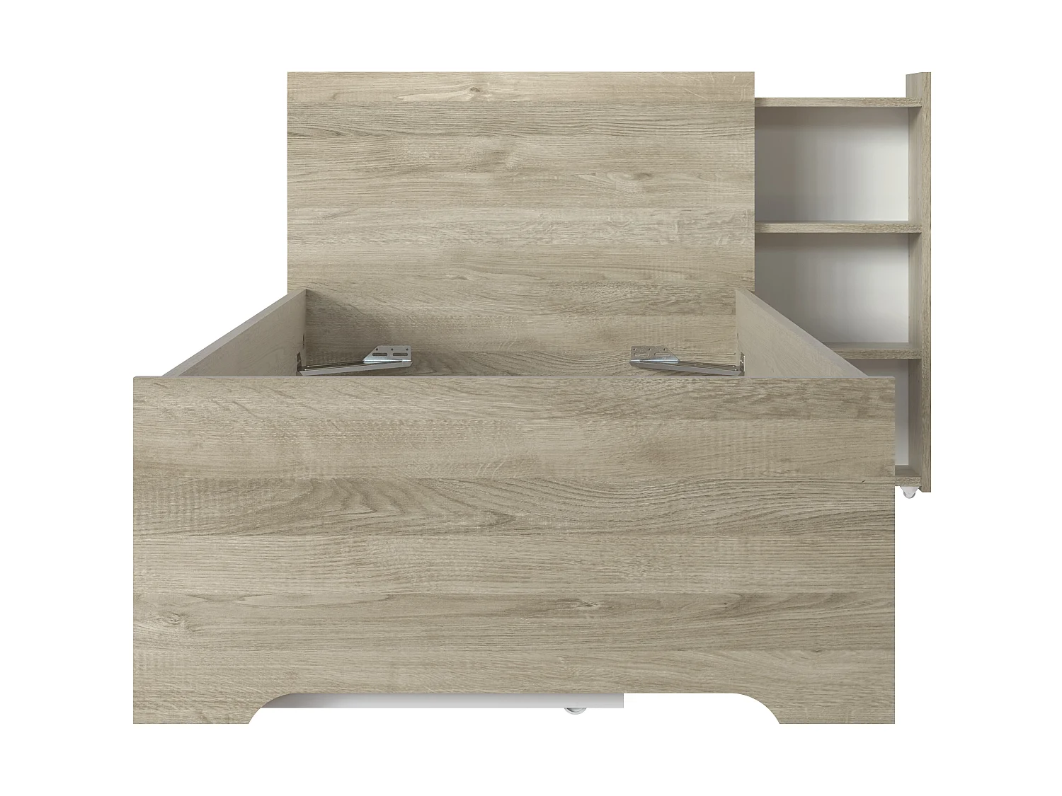 Lit enfant avec rangement en mélamine coloris blanc/chêne - Longueur 99,2 x Profondeur 223,7 x Hauteur 90 cm