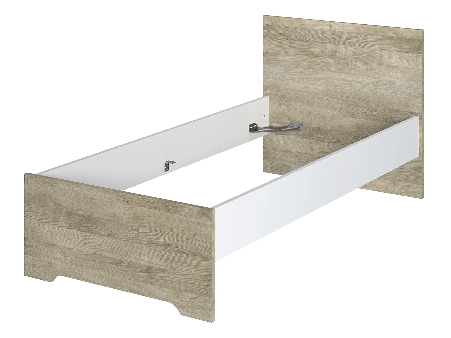 Lit enfant simple en mélamine coloris blanc/chêne - Longueur 99,2 x Profondeur 206,3 x Hauteur 90 cm