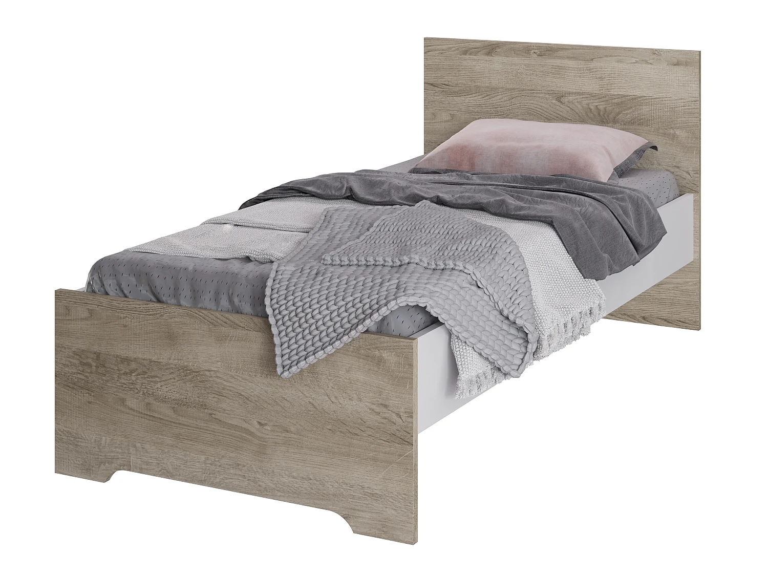 Lit enfant simple en mélamine coloris blanc/chêne - Longueur 99,2 x Profondeur 206,3 x Hauteur 90 cm