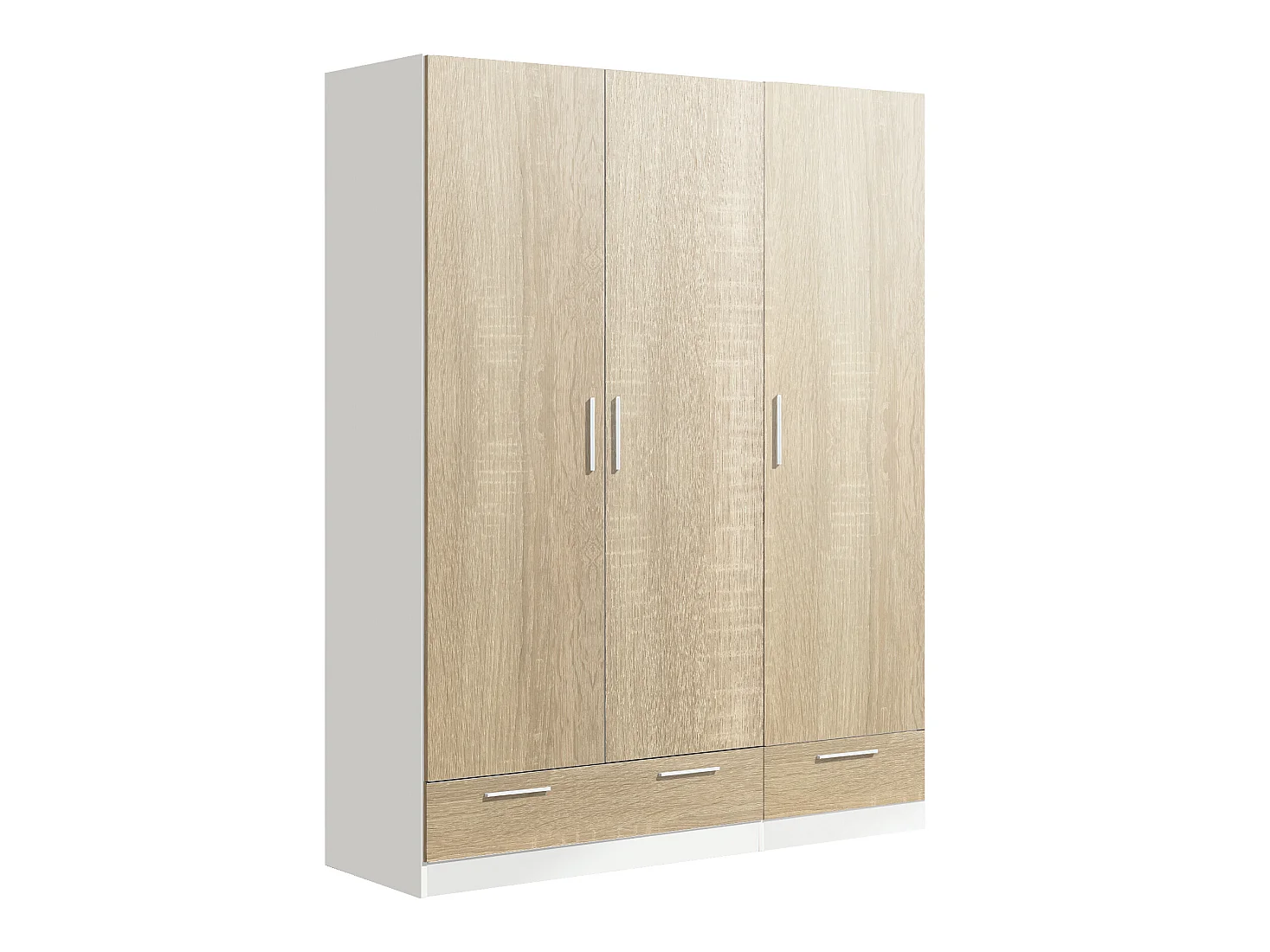 Armoire / placard de rangement de 3 portes + 2 tiroirs coloris Blanc / Chêne Cambrian - longueur 152 x profondeur 51 x hauteur 200 cm
